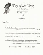 Top O the Cliff Dinner Menu - Page 1