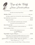 Top O the Cliff Dinner Menu - Page 2